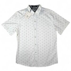 SSLR Mens Anchor Print Short Sleeve Button Down‎ Shirt White Medium NWT